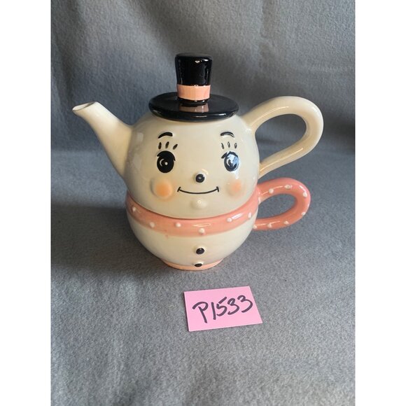 Johanna Parker Snowman Teapot and Teacup Set Vintage Johanna Parker Teapot Set - Picture 12 of 12